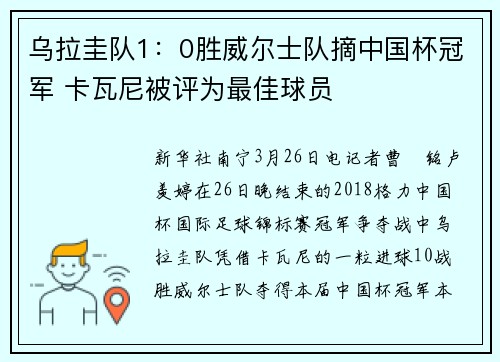 乌拉圭队1：0胜威尔士队摘中国杯冠军 卡瓦尼被评为最佳球员
