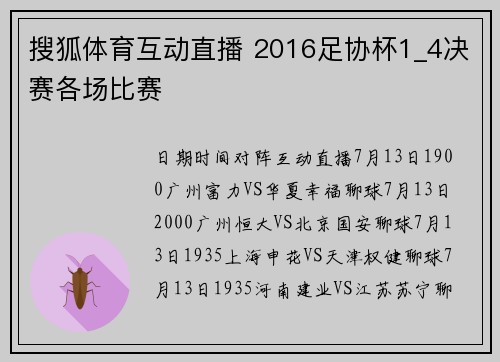 搜狐体育互动直播 2016足协杯1_4决赛各场比赛
