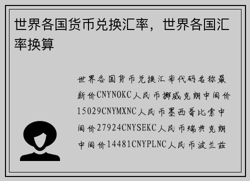 世界各国货币兑换汇率，世界各国汇率换算